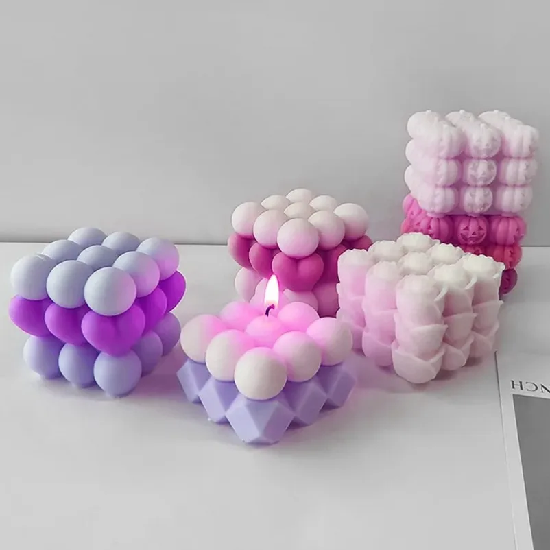 3D Würfel Kürbis Blume Kerze Form DIY Liebe Rose Blume Seife Handwerk Gips Harz Zement Form Halloween Geschenk Festival Dekoration Image