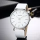 Montre à quartz analogique à cadran rond en métal pour hommes et femmes, montre-bracelet à bande de cuir, tendance décontractée, horloge masculine simple, mode