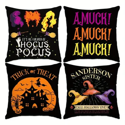 Home Decor Hocus Pocus & Halloween-Muster-Kissenbezug, geeignet für Sofa, Schlafzimmer, Auto-Kissenbezug Image