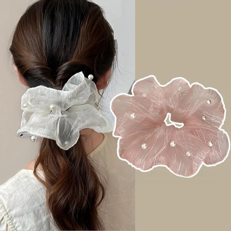 2025 Neues Dickdarm-Haarband für Damen, Super-Fee-Mesh, hochwertiges Sensation-Blumen-Imitationsperlen-Kopfseil Image