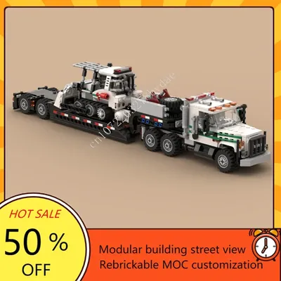 870PCS MOC Wald Feuerwehr Lowboy Transporter & Bulldozer Set Express Lokomotive Baustein DIY Montage Sets Spielzeug Geschenke Image