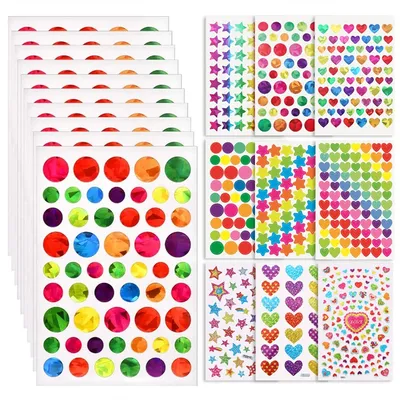 10 ~ 50 Blatt Scrapbook-Aufkleber mit Sternen, Herzen, Kreisen, schillernde Farben für DIY-Handwerk, Journaling, Erinnerungsbuch, Dekoration, TMZ Image