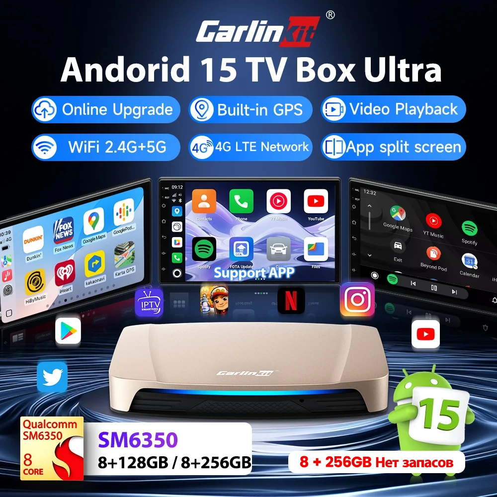 2026 Carlinkit Android 15 Wireless CarPlay Android Auto Ai Box Video Adapter 8 + 256 GB GPS Unterstützung Youtube/Netflix TF/SD/SIM Karte Image