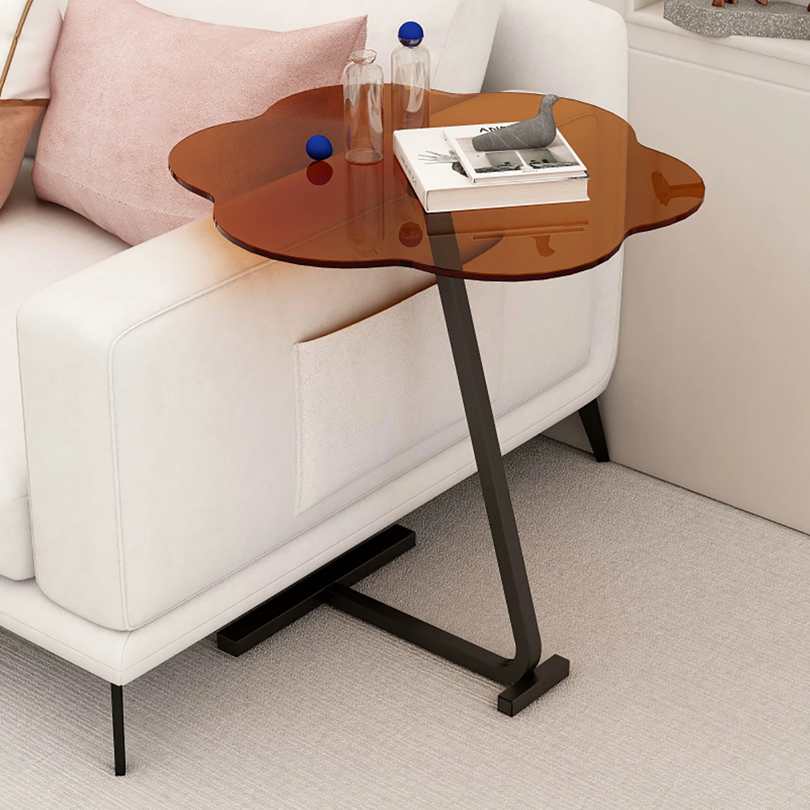 Moderner Z-förmiger Beistelltisch mit Platte aus gehärtetem Glas, robuster Nachttisch oder Sofatisch aus Stahl für Wohnzimmer und Schlafzimmer, einfache Montage