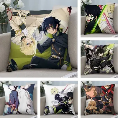 Anime O-Owari No Seraph Kissenbezug, kurzer Plüsch, doppelseitiger Druck, quadratisch, Dekokissenbezüge, Sofa, Zuhause, Kissen, Dekor Image