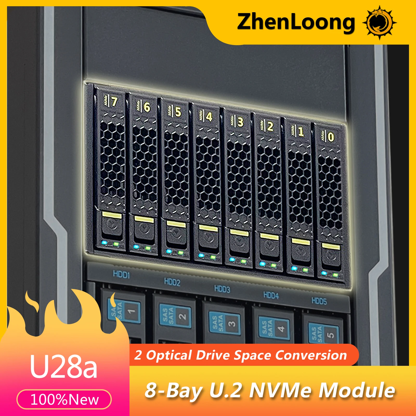 ZhenLoong 8 Bay U.2 NVMe SSD Hot Swap Speicher 2,5" Flash-Speichermodul zwei 5,25 Zoll optische Laufwerksposition Festplattenkäfig Con Image