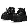 Gothic Metall Frauen Funktionelle Wind High Top Geschnitzte Millennium Spice Punk Muffin Leder Schnürung Großen Kopf Plattform Schuhe 10 cm