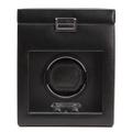 WOLF Heritage 270302 - Single Watch Winder with Tempered Glass Cover and Storage for 2 Extra Watches - Black Vegan Leather - Quiet Motor with Patented Technology - WOLF protect your legacy since 1834
