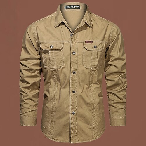 Per uomo camicia cargo Camicia da escursionismo Camicia militare tattica Manica Lunga Collo ripiegato Top Esterno Traspirante Cotone Nero Bianco Verde militare Caccia Allenamento Viaggio