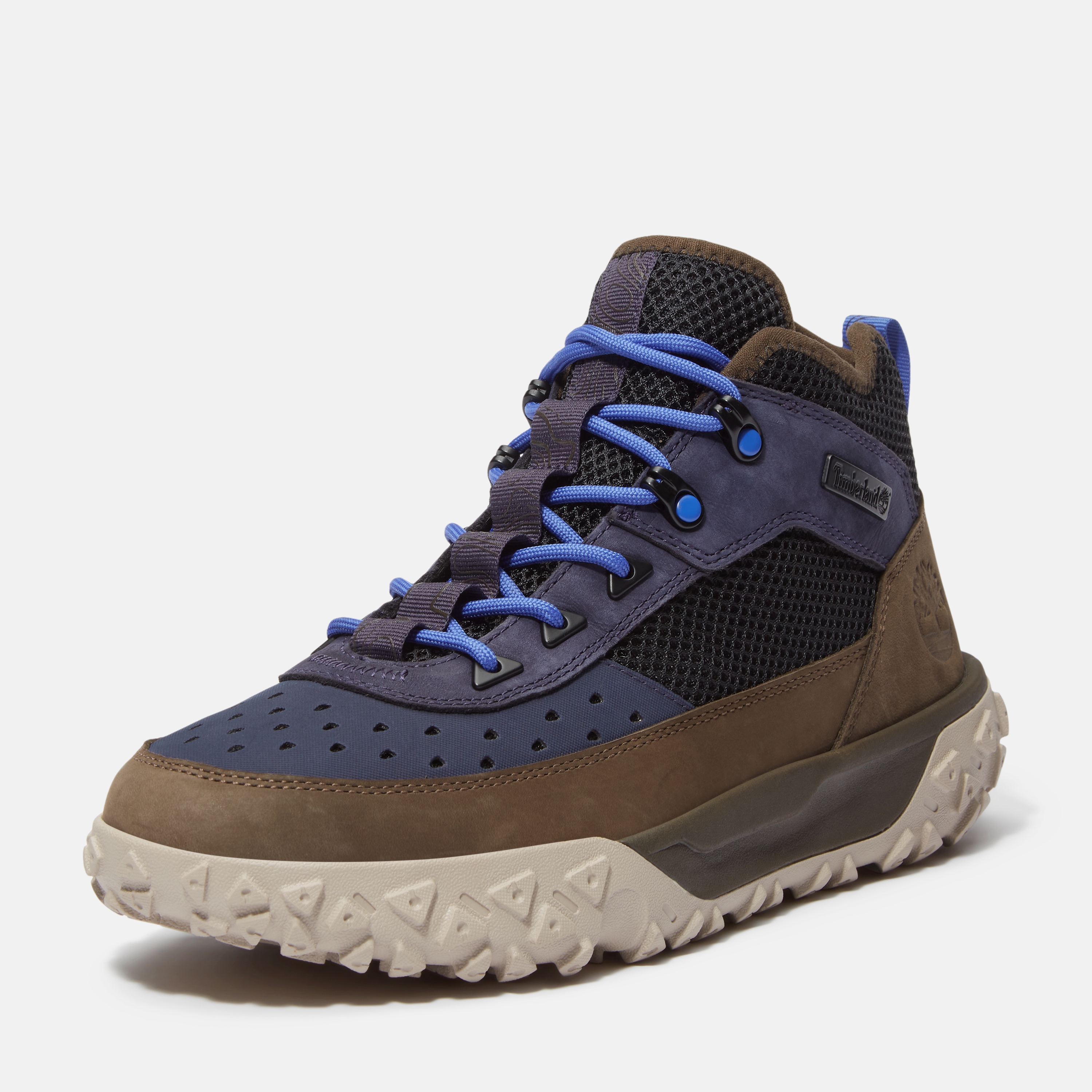 Chelseaboots TIMBERLAND "GREENSTRIDE MOTION 6MID LACE UP SNEAKER", Herren, Gr. 42, blau (dunkelblau nubuck), Leder, Schuhe Chelseaboots, Winterstiefel, Schnürstiefel, Winterschuhe, Stiefelette