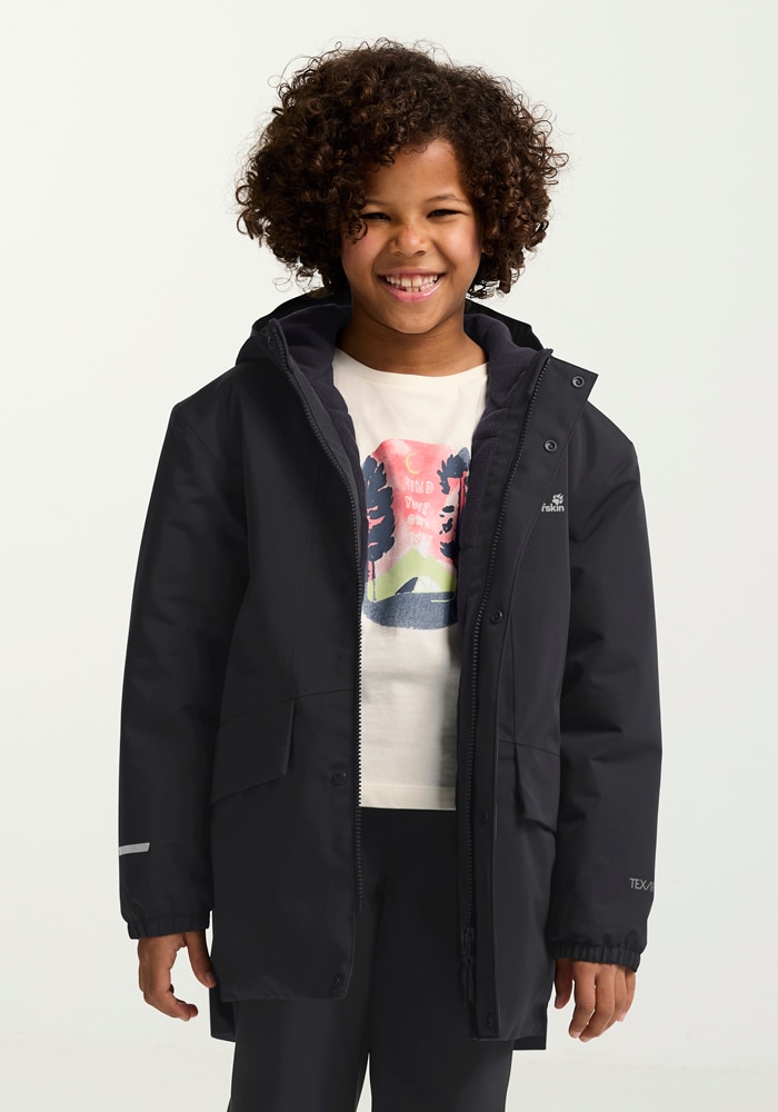 Outdoorjacke JACK WOLFSKIN "CANVEY JKT KIDS", Kinder, Gr. 140, schwarz, Oberstoff: 100% POLYESTER; Füllung 1: 100% POLYESTER; Futter 1: 100% POLYESTER, Jacken Image