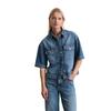 Jeansbluse MARC O'POLO "aus TENCEL™ Lyocell", Damen, Gr. M, tinted vintage blau wash, Obermaterial: 76% Lyocell, 24% Baumwolle, unifarben, Basic, relaxed fit normal, Kurzarm normaler Saum, Blusen