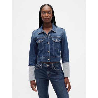 Gap Blue Pin-Cuff Crop Icon Denim Jacket