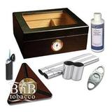 Capri Black Oak Glasstop Humidor Kit