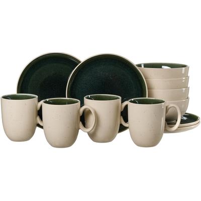Frühstücks-Geschirrset RITZENHOFF & BREKER "Skog", grün (dunkelgrün), 12 tlg., Steingut, Geschirr-Sets, aus Steingut für 4 Personen Image