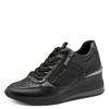 Keilsneaker TAMARIS, Damen, Gr. 37, schwarz (schwarz kombiniert), Lederimitat, Lacksynthetik, kontrastfarbene Details, Glitzer, modisch, Schuhe, Freizeitschuh, Halbschuh, Schnürschuh mit Glitzerdetails