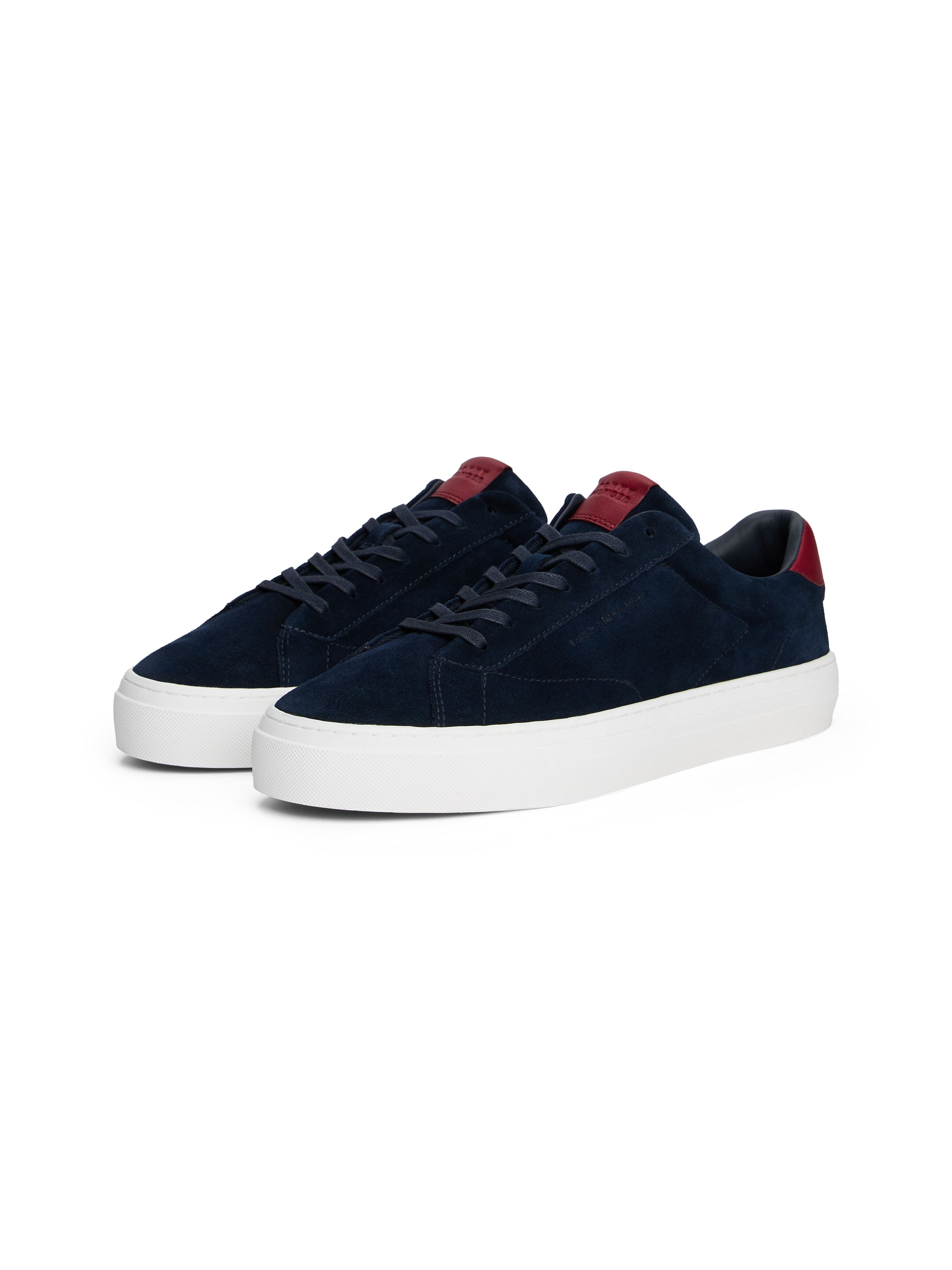 Sneaker TOMMY HILFIGER "PREMIUM DRESS CUPSOLE SUEDE", Herren, Gr. 43, blau (dunkelblau), Veloursleder, Schuhe Sneaker, Freizeitschuh, Halbschuh, Schnürer mit seitlicher Logoprägung