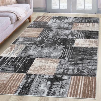 Teppich OTTO HOME "Lunari, Vintage-Karo Design" Gr. 1, grau, B:60cm H:9mm L:110cm, Kunstfaser, Teppiche, modern, weiche Haptik, Wohnzimmer, Esszimmer, Schlafzimmer Image