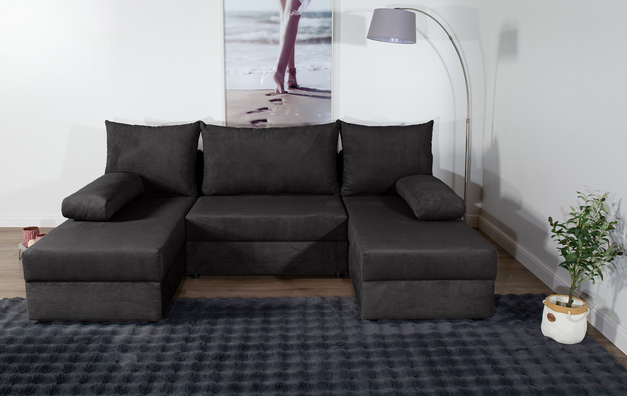 Wohnlandschaft COLLECTION AB "Pico U-Form", grau (anthrazit), B:220cm H:39cm T:158cm, 100%Polyester, Sofas, Wohnlandschaft, Wohnlandschaft,2 X Ottomane,Polyätherschaum Polsterung