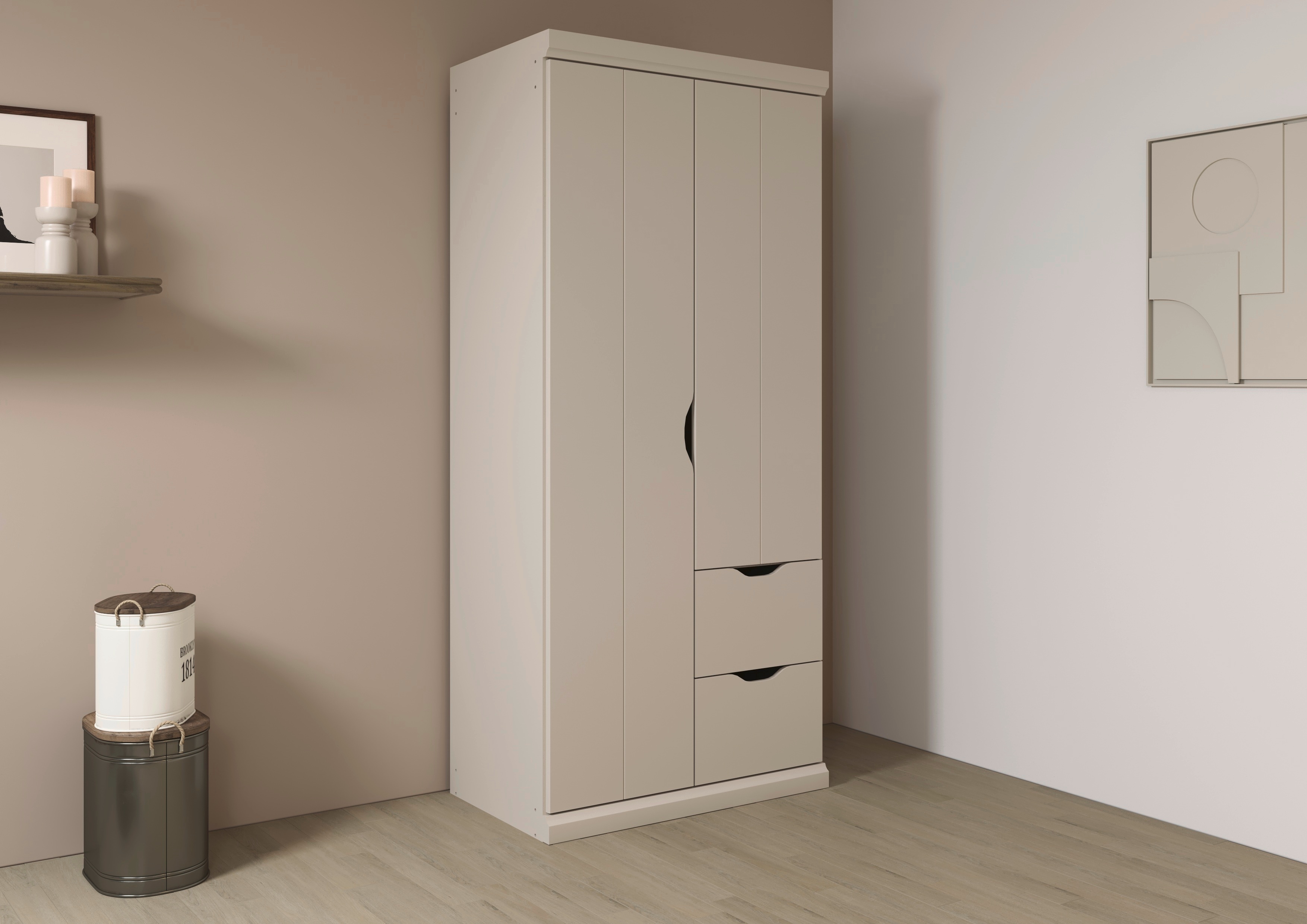 Kleiderschrank RAUCH "Drehtürenschrank Schrank Garderobe Wäscheschrank Schlafzimmer MARLENE", beige (champagner), B:91cm H:203cm T:56cm, Holzwerkstoff, Schränke, in 3 Breiten 91/136/181 cm im Landhaus-Stil MADE IN GERMANY Image