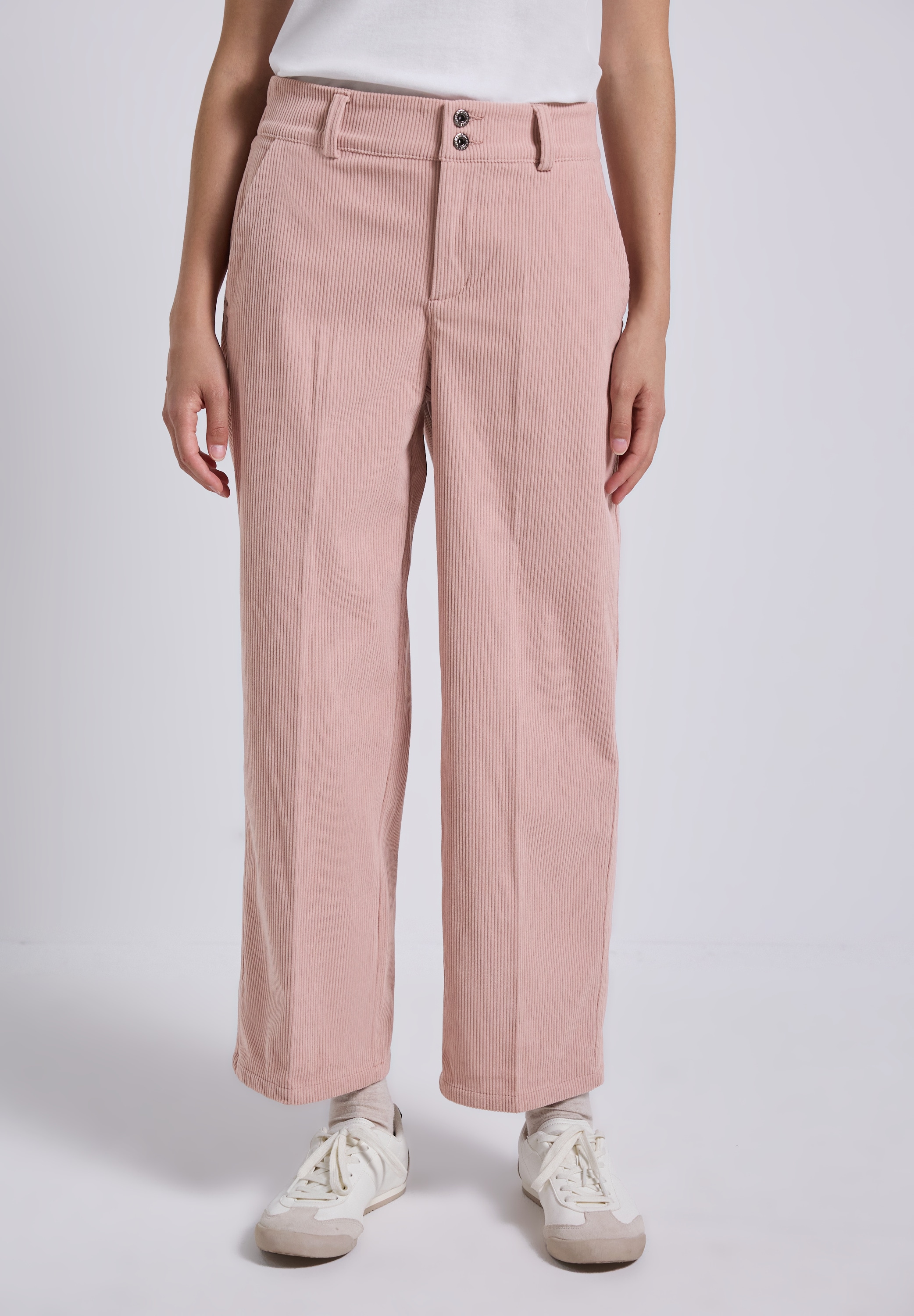 Stoffhose STREET ONE STUDIO, Damen, Gr. 46, Länge 28, rosa (sepia rose), Stoff, 100% Polyester, unifarben, comfort fit knöchelfrei, Hosen Stoffhose, High Waist