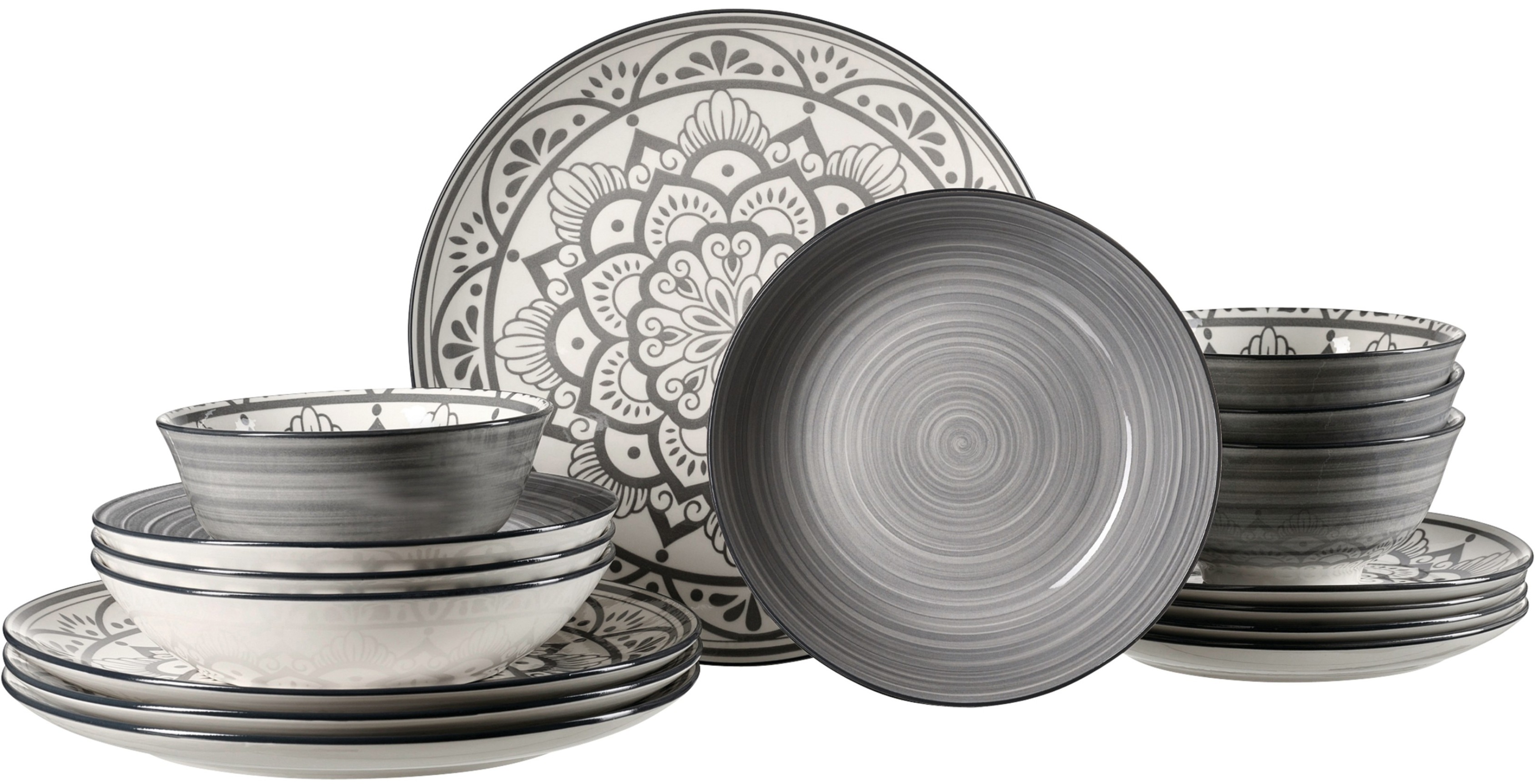 Tafelservice RITZENHOFF & BREKER "Doha", grau, 16 Stk., Porzellan, Geschirr-Sets, Tafelservice, aus Porzellan für 4 Personen