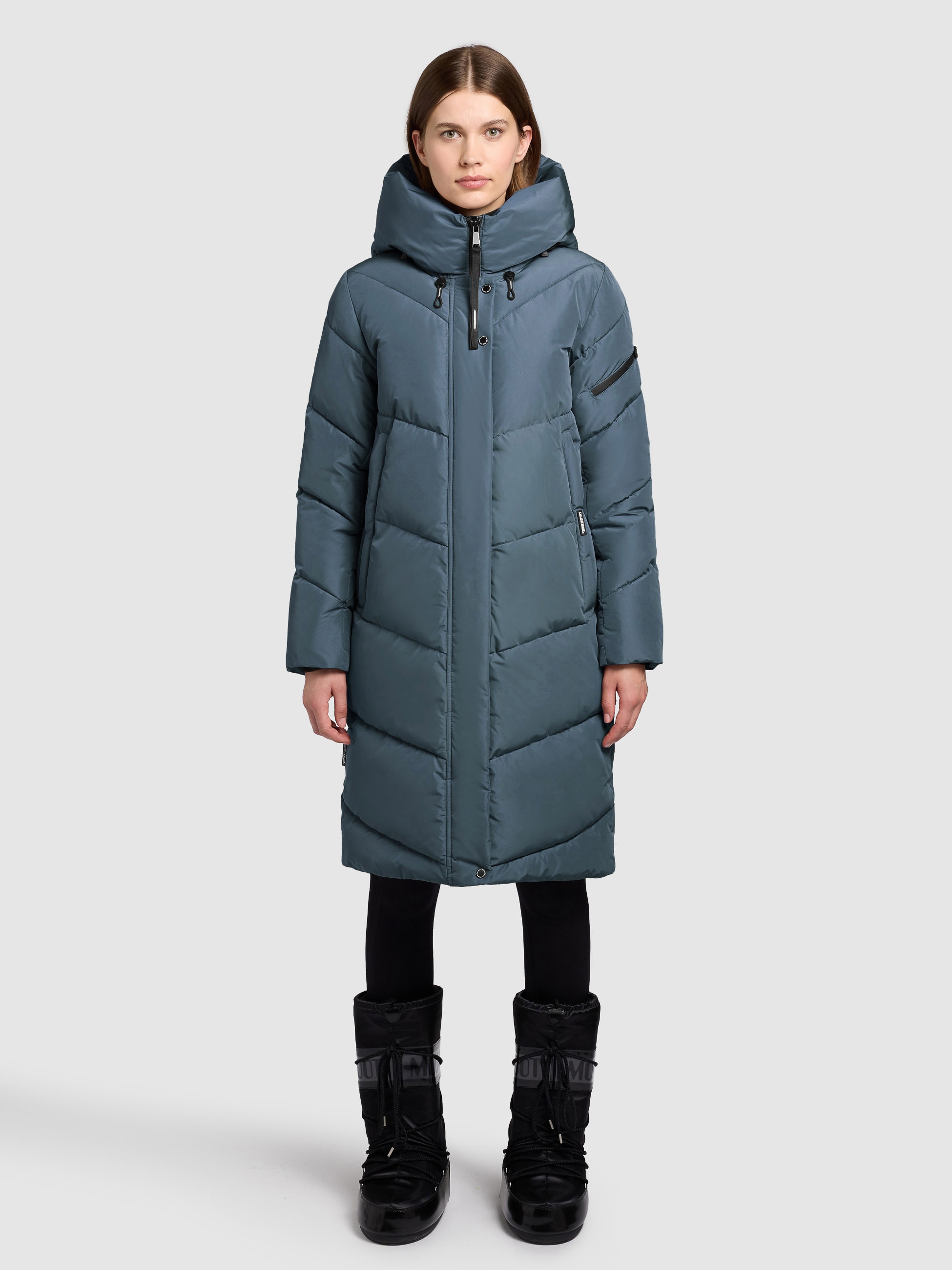 Steppmantel KHUJO "JANGE", Damen, Gr. L, blau (dim blau), 100% Polyester, unifarben, loose fit, eingesetzt elastischer Bund, Mäntel Steppmantel