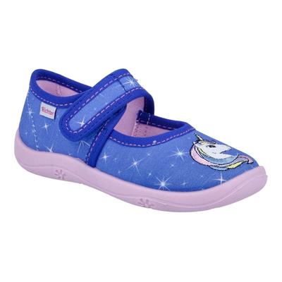 Hausschuh RICHTER "Mia WMS: Mittel", Kinder, Gr. 28, blau, Baumwolle, animal-print, casual, Schuhe, Kindergartenschuhe mit WMS, Größenschablone zum Download Image