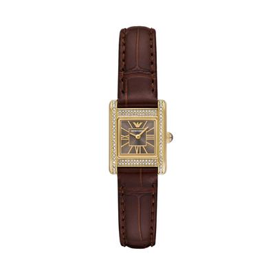 Quarzuhr EMPORIO ARMANI, dunkelbraun, goldfarben, Armbanduhren, Damen, Armbanduhr, Damenuhr, Edelstahlarmband, analog, Glassteine Image