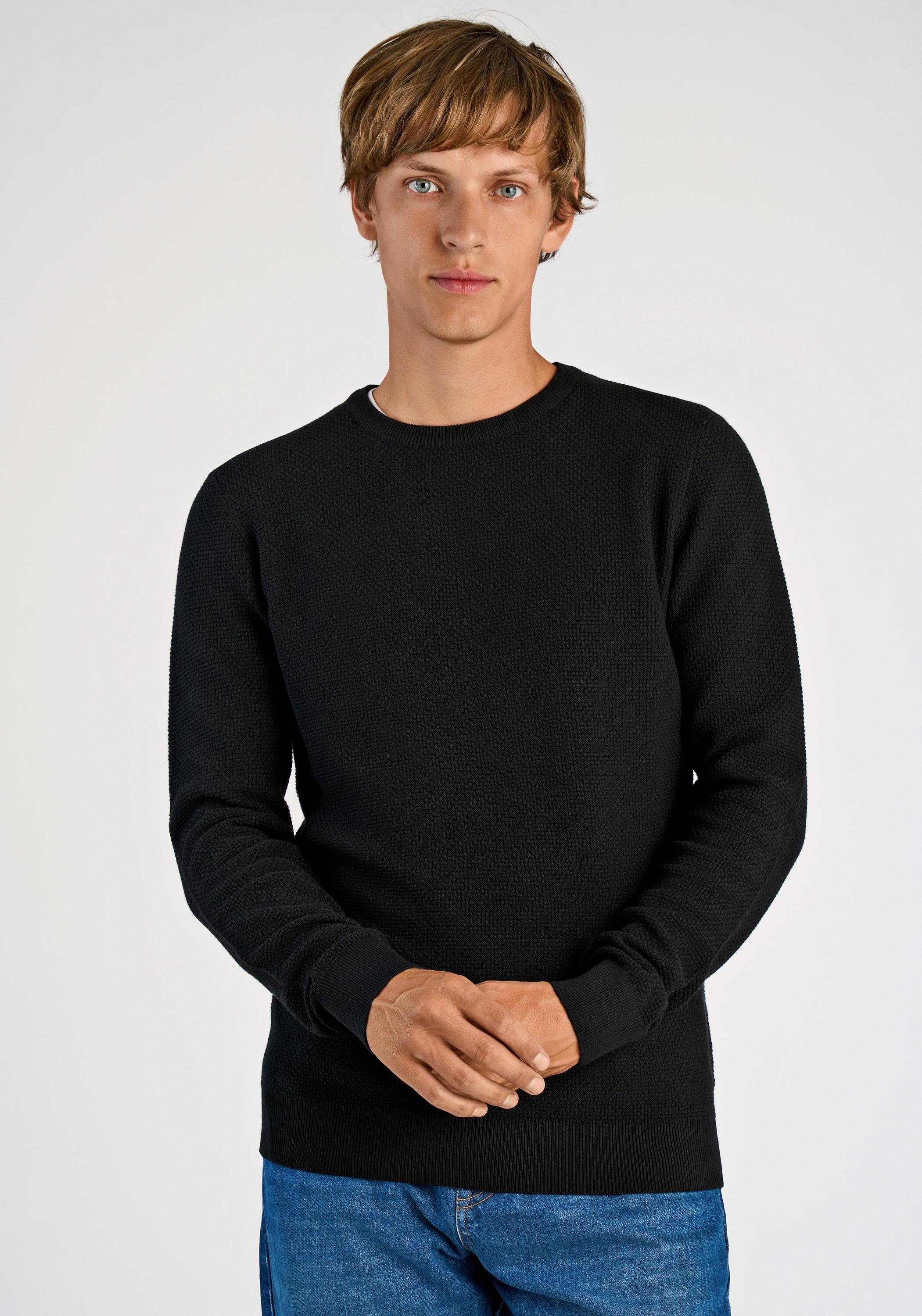 Strickpullover LINDBERGH "Strickpullover Relaxed Fit", Herren, Gr. XXL, schwarz, Obermaterial: 60% Baumwolle, 40% Polyester, unifarben, Rundhals, Pullover Strickpullover