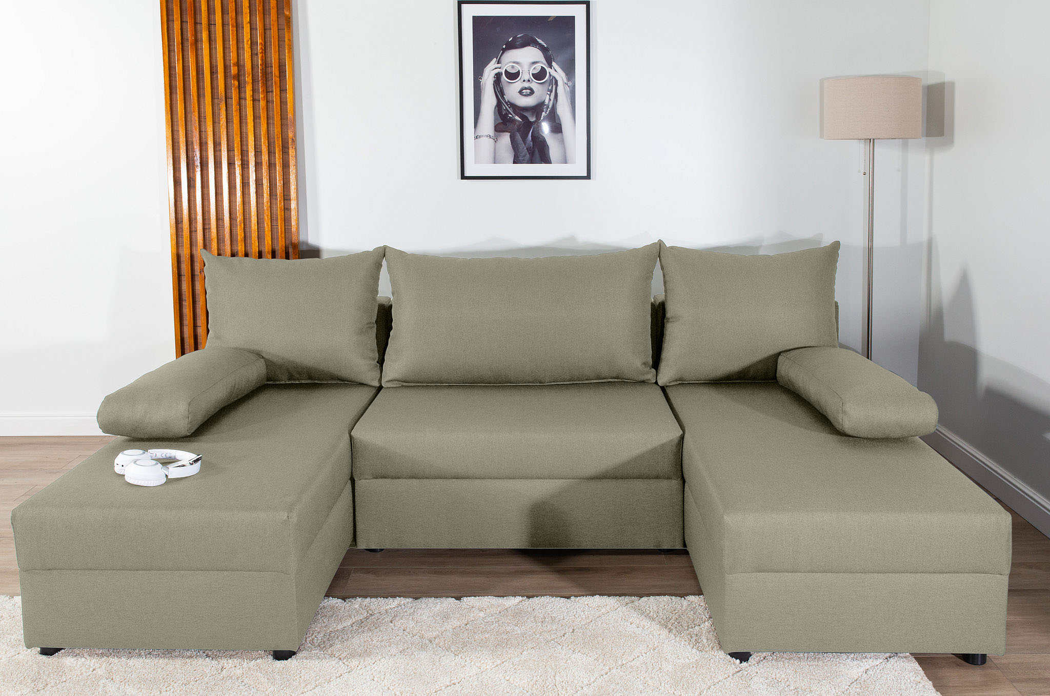Wohnlandschaft COLLECTION AB "Pico U-Form", beige, B:220cm H:39cm T:158cm, 100%Polyester, Sofas, Wohnlandschaft, Wohnlandschaft,2 X Ottomane,Polyätherschaum Polsterung