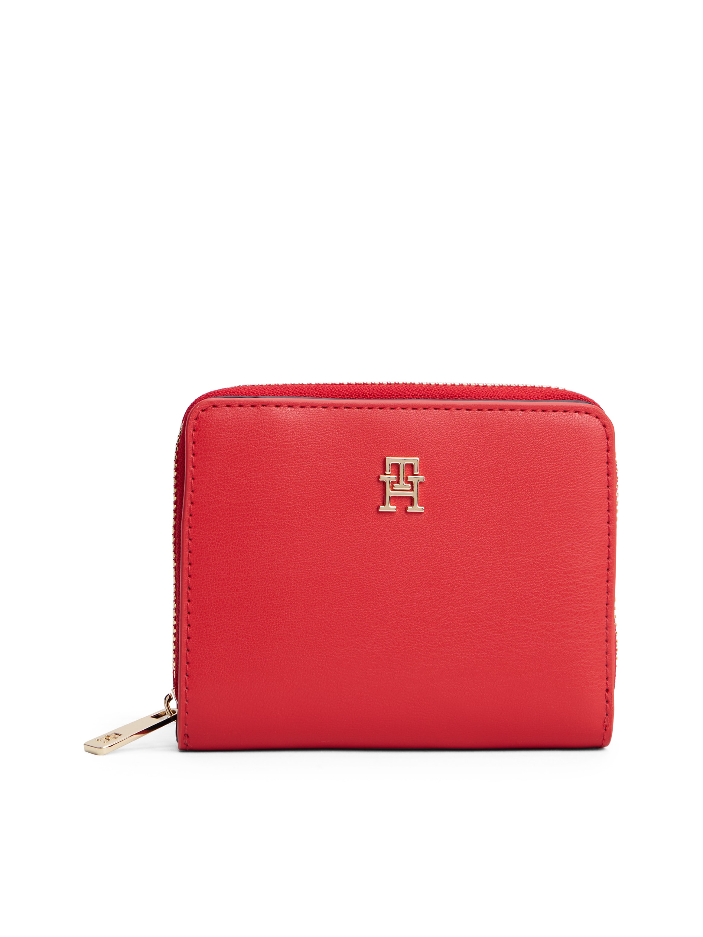 Geldbörse TOMMY HILFIGER "TH ICON MED ZA FLAP", rot, Lederimitat, Kleinlederwaren, Damen Geldbeutel, Portemonnai mit edlem TH-Logoemblem Image