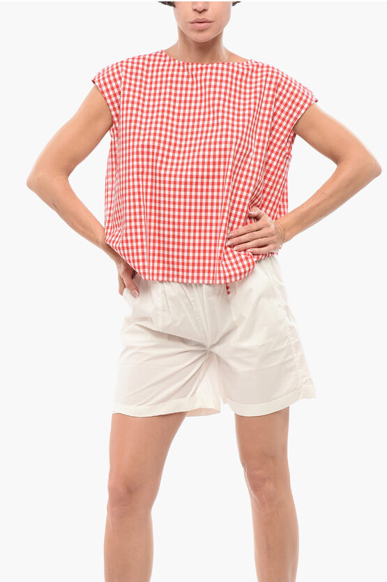 Zweifarbige Bluse mit Buffalo-Karomuster in Bianco, Rosso