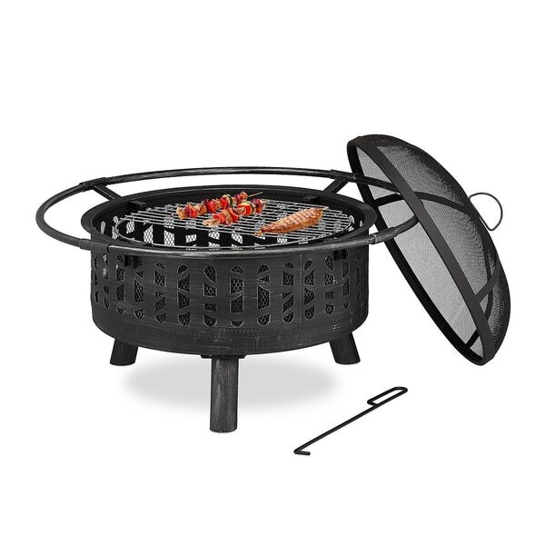 relaxdays Feuerschale mit Grillrost und Funkenschutz