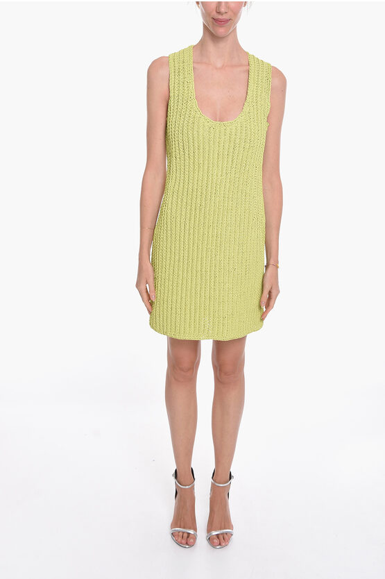 Handgestricktes Midikleid aus Leder in Grün