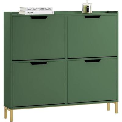 Schuhschrank schmal mit 4 Klappen platzsparender Schuhkipper Hoch Kommode mit 8 Ablagen Schuhregal Image