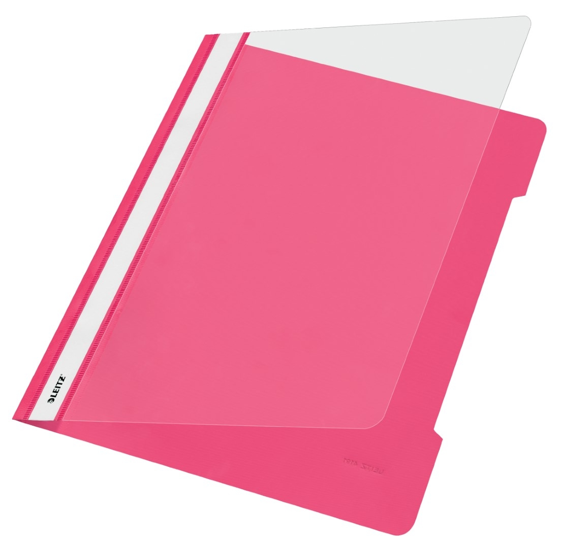 LEITZ Sichthefter A4 PVC langes Beschriftungsfenster pink Packung mit 25 Stück Image