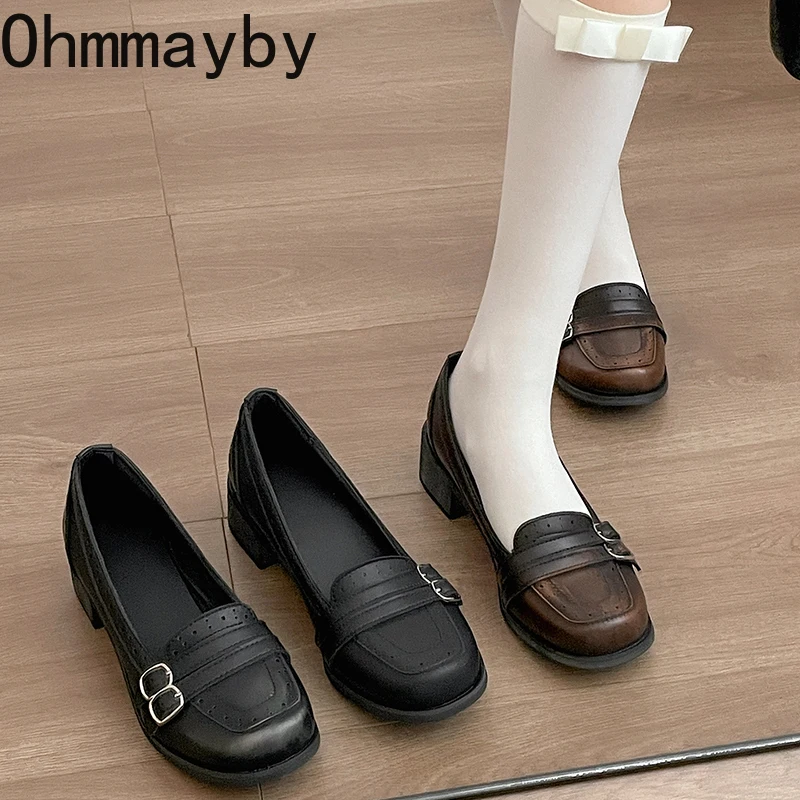 Vintage Dicke Niedrige Ferse Frauen Mary Jane Schuhe Damen Concise Slip On Pumps Frühling Herbst frauen Leder Schuhe