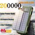 Banca di energia solare di grande capacità da 200000 mAh 4 in 1 Cavo integrato Display digitale a ricarica rapida Batteria Luce a LED per iPhone NUOVO