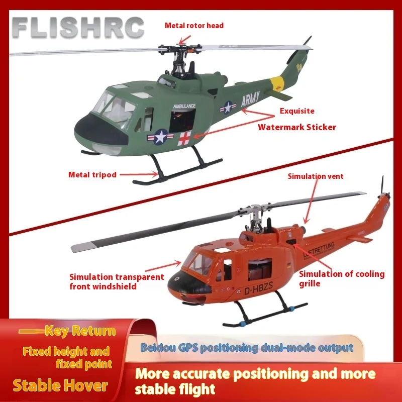 FL480 FLISHRC Roban UH-1 V5 Huey Helicopter 6CH RC Scale Helicopter GPS mit L7 Flight Control RTF BNF Hobby, Outdoor Fun