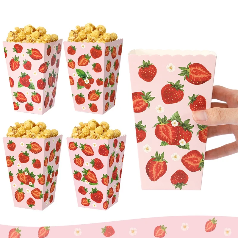 Süße Erdbeere Popcorn Box Geburtstag Party Dekorationen Kind Rosa Mädchen Baby Dusche Liefert Süßigkeiten Cookie Box Hochzeit Party Gefälligkeiten Image