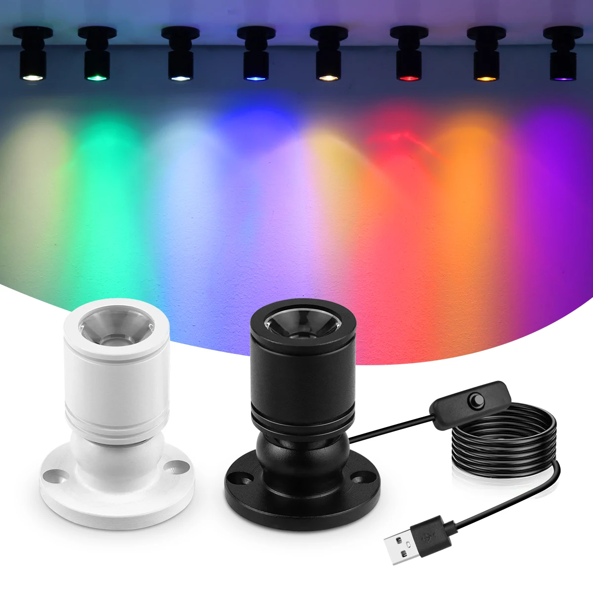 Drehbares kleines Spotlicht aus Aluminium, Mini-5-V-USB-LED-Strahler, oberflächenmontiertes Downlight, Deckenleuchte, Vitrine, Displaybeleuchtung