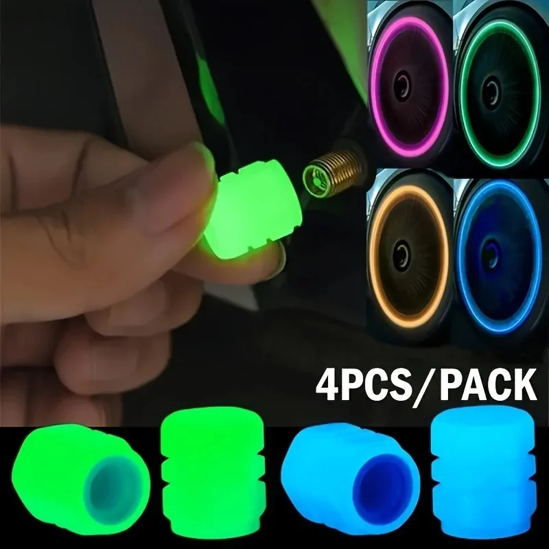 4 pezzi Tappi valvole luminosi Fluorescente Notte incandescente Auto Moto Bicicletta Ruota della bici Mozzo del pneumatico Tappi stelo valvola luminosi Decori