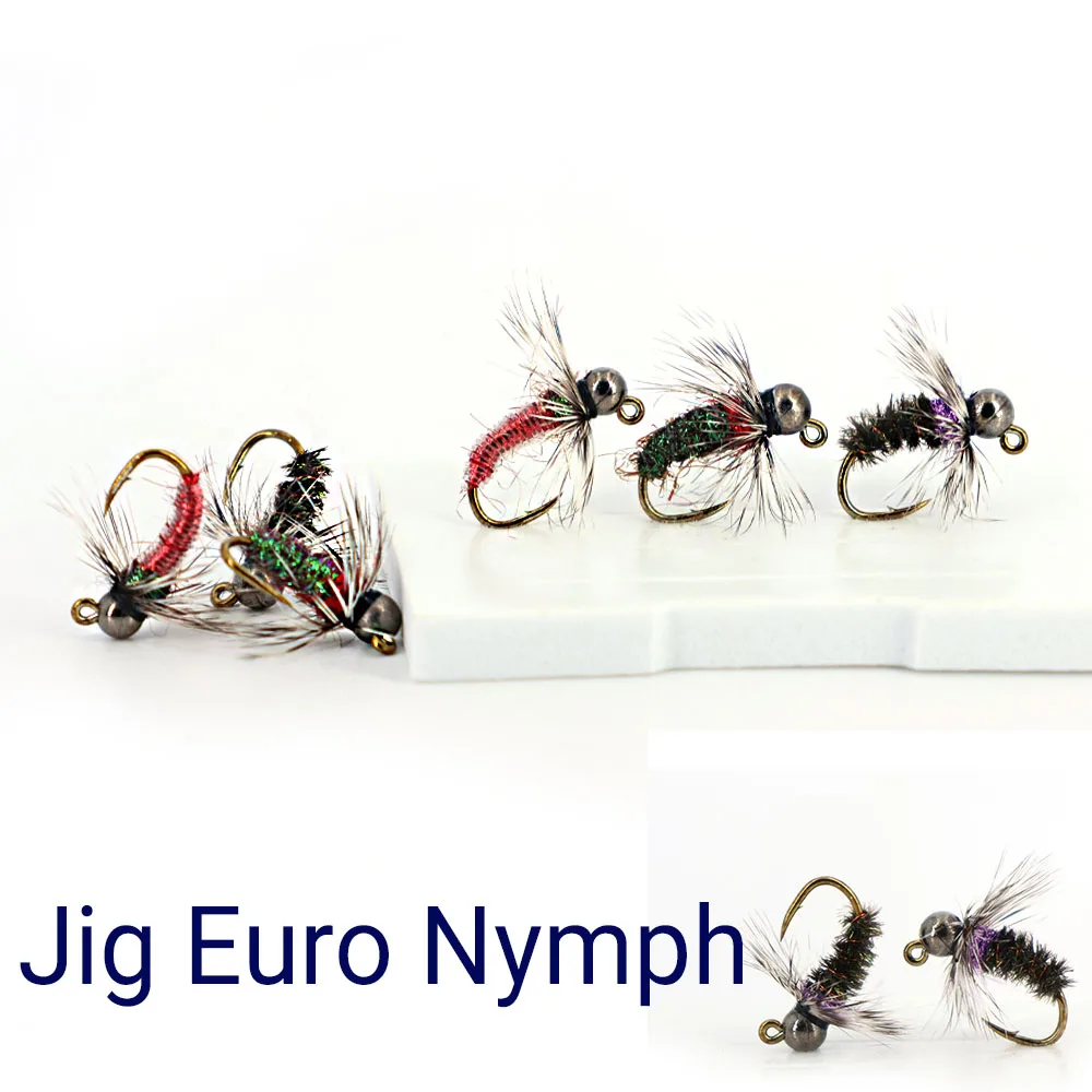 6PCS Schnell Sinkende Nass Jig Euro Perdigon Nymphe Metall Beadhead Grizzly Hackle Fliegen Angeln Künstliche Forelle Bass Grayling Köder Image