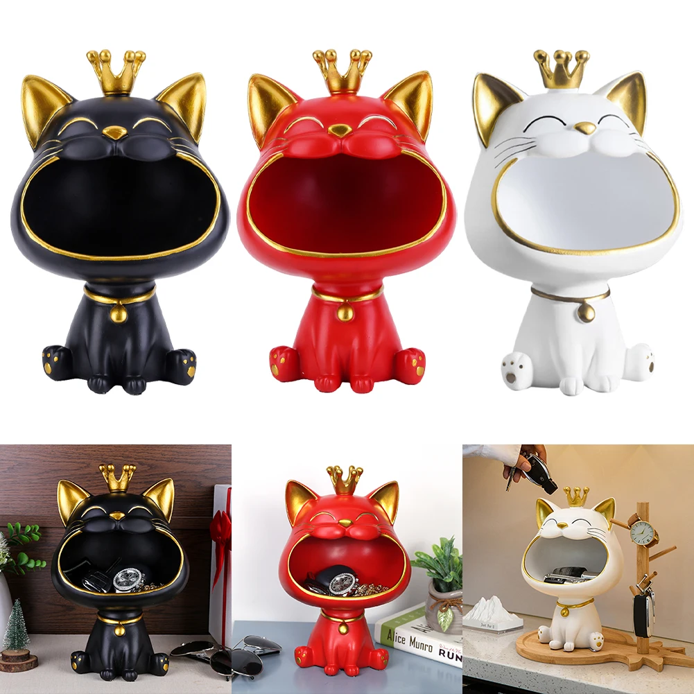 Katze Figur Lagerung Box Kreative Glückliche Katze Statue Dekoration Nette Lachen Katze Schlüssel Box Desktop Lagerung Zubehör Image