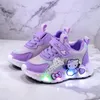 Kids'Casual Schuhe Mädchen Led Licht Cartoon PU Leder Frühling Mode Flachen Boden Schuhe Atmungsaktiv Rosa Lila Größe 21-30
