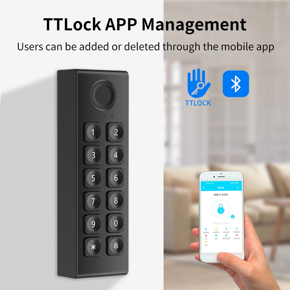 Sistema di controllo accessi con tastiera digitale wireless per impronte digitali WK3 Apriporta intelligente Bluetooth RFID 13,5 MHz ​ Per TTLOCK TTHOTEL