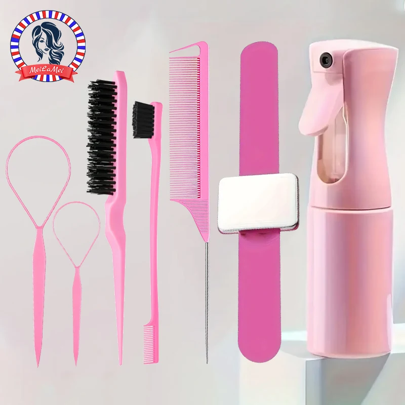 7 stücke Haar Pinsel Set Spray Flasche Haar Flechten Schleife Ratte Schwanz Kamm Necken Haar Brsuh Rand Haar Pinsel Haar Styling handgelenk Stra