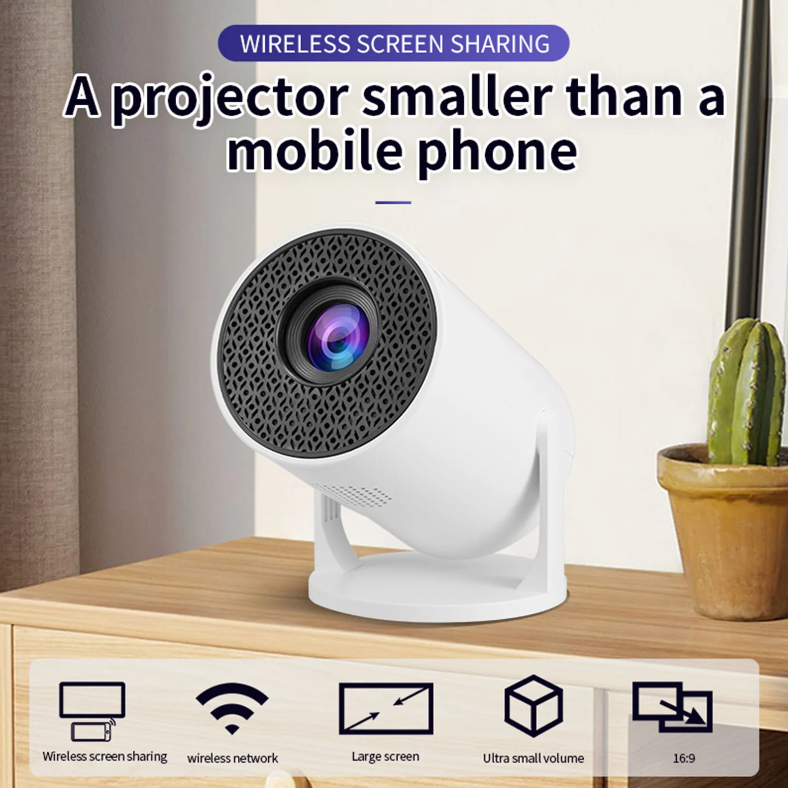 Tragbarer Projektor, automatische Keystone-Korrektur, 8000 lm, kabelloser Fidelity-Bluetooth-Heimkino-Projektor 1080P für Laptop Image