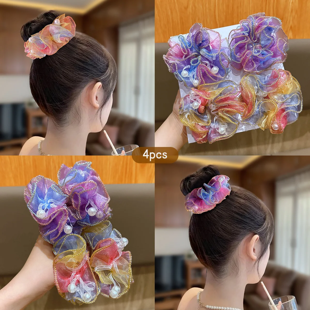 4 bunte Haar-Accessoires mit Dickdarm-Stirnbändern, geeignet für den täglichen und leistungsstarken Einsatz Image